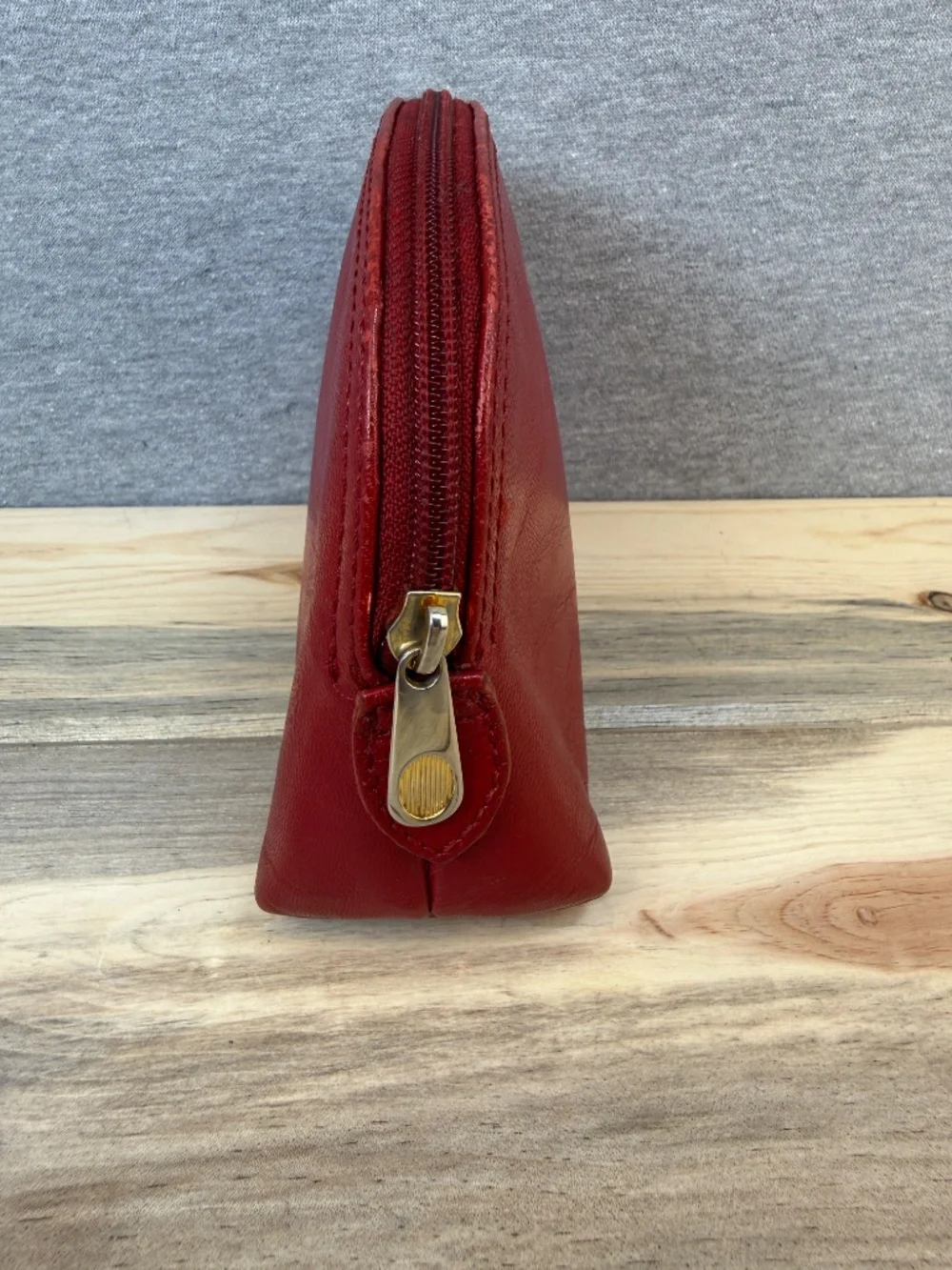 Mercedes Benz Red Leather Pouch Vintage Toiletries Zipper Case Bag Automobile